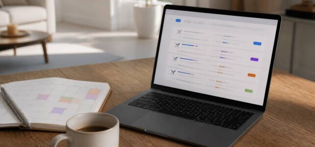 Reisplanner die vakanties vergelijkt op een laptop